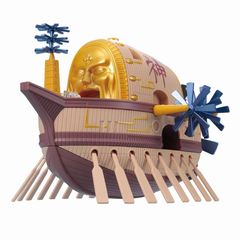 The ARK maxim, God Enel’s ship that appears in the 30th volume of “one piece”, is now available in the grand ship collection series! New display parts have been added to recreate the flying ship and White cloud effects to mimic the maxim drifting through the clouds are also included. Propellers on the sides of the ship can rotate individually, making this the first ever grand ship collection model kit able to simulate flight! Set includes cloud effects x1 and display base for flight model. Runner x4. Foil s