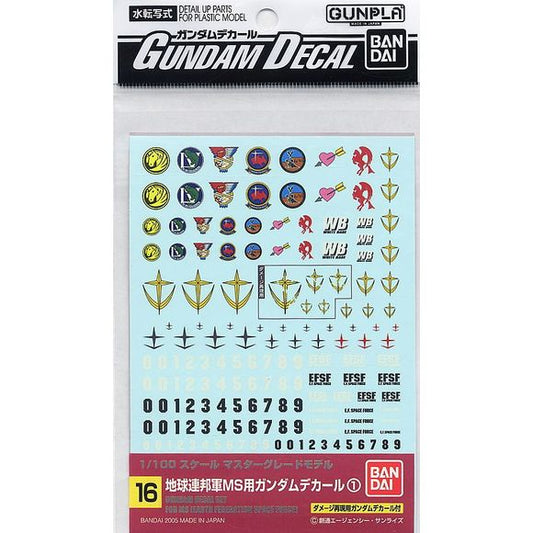 Bandai Hobby Gundam Decal GD-16 1/100 Scale Earth Federation Water Slide Decal | Galactic Toys & Collectibles