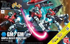 The GM is making it's debut to the HGBF series! The GM/GM's chest is highly mobile and this kit comes with 3 different head parts you can use to display to your liking. The 3 mm joints around the model make it possible to combine with the GMGM weapons HGBC kit that is being released at the same time! Set includes beam spray gun, shield, 2x beam sabers, and 3 head parts. Runner x7. Sticker sheet x1. Instruction manual x1.