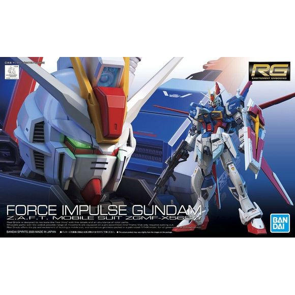 The Real Grade version of the Force Impulse Gundam from "Gundam SEED Destiny" features a new Advanced MS Joint system in the Core Splendor and chest assembly. The model has been meticulously engineered for color separation allowing all its subtle color hues to be perfectly recreated along with its combining gimmick with the Chest, Leg, and Force Silhouettes. Waist features a new drop down gimmick for the legs to increase range of motion while arms feature rotation on 2 different axis to reduce parts from in