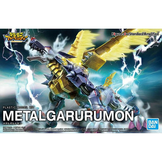 Hot on the heels of Wargreymon, is Metal Garurumon!   Featuring the same unique AMPLIFIED styling in Wargreymon, Metalgarurumon has been created with intense color part separation and an emphasis on performing dynamic poses utilizing  a wide range of movement right down to a natural mouth opening gimmick.  Includes clear parts and 3mm joints for Finisher that allow new unique armarment modes along with a display stand.