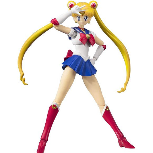 A new "Animation Color Edition" of the popular S.H. Figuarts Pretty Guardian Sailor Moon figure series! Featuring coloration based on their appearances of the 1990's anime series, it showcases the Sailors and their cute actions with all their accuracy to detail and posability fans have come to expect from S.H. Figuarts. Note that the actual product may vary from the imagery, also the figure must be attached to the stand in order for it to be displayed in a standing pose. Main body, 3 optional expressions po