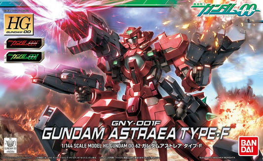 The Astraea Type F from the Gundam 00 side story is clad in crimson and loaded to the tooth with a large number of weapons including Proto GN Sword, GN Launcher that can attach to chest, GN Beam Pistols that can also be used on HG Dynames Gundam, GN Hammer, GN Beam Saber, GN Hand Missile, NGN Bazooka, and GN Beam pistol. Astraea Type F comes with additional parts to convert between masked form and F2 upgrade.