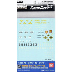 These are high-quality water-slide decals to add custom markings to your 1/100 Scale Zeta Gundam kits.