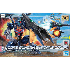 The Core Gundam II from "Gundam Build Divers Re:RISE" is now available in a kit by itself! It features the Core Docking Mechanism, and you can create your own original Gundam by combining colors and weapons! This version is in Titans colors; it transforms into a core flyer, and its shield and rifle are included.

[Includes]:

Shield
Rifle
Foil stickers