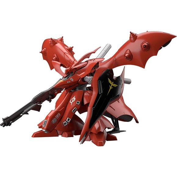 Bandai finally brings us an HG version of the Nightingale, as seen in "Mobile Suit Gundam: Char's Counterattack - Beltorchika's Children"!

The Nightingale's massive body is about 40cm wide and 21cm tall, even in 1/144 scale! The antenna block can be deployed and moved to expose internal details; the mono eye can be rotated and moved, and the characteristic block-shaped cockpit is carefully reproduced. The abdomen can move up and down; the Mega Particle Cannon can be exposed by moving them. Each part of t