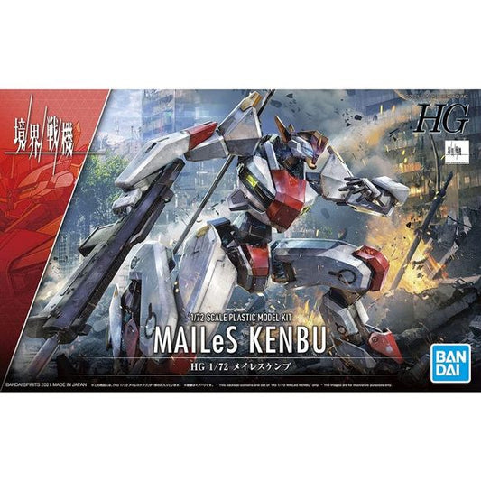 In a new line-up of HG model kits from "Kyoukai Senki" by Bandai comes the HG MAILeS Kenbu! The chest is equipped with a cylinder gimmick, and the included sword and machine gun can be used in a wide range of poses. Assembly Required.