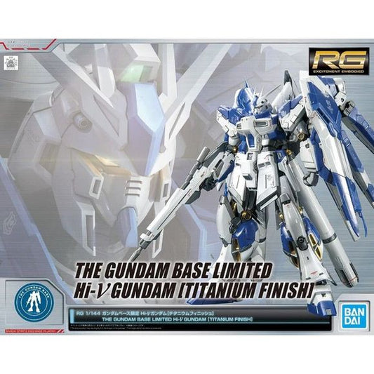 From Mobile Suit Gundam Char's Counterattack, RG 1/144 Hi-Nu Gundam is now available in a super luxurious limited edition.  The white exterior is treated with a titanium finish for a glittering finish.  Various joints, leg verniers, and the base of the propellant are matte gold plated.  The blue coloring, is reproduced in a metallic color for a glossy and beautiful finish.