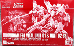The kit shares the same molds with the regular released HGUC 1/144 Gundam F91 provided with newly molded beam machine guns, and recolored parts to specify each vital units. The kit also comes with newly designed decal seals - containing identification for each units. It is complete with two sets of beam machine guns, beam rifles, beam sabers, beam launchers, and beam shields!