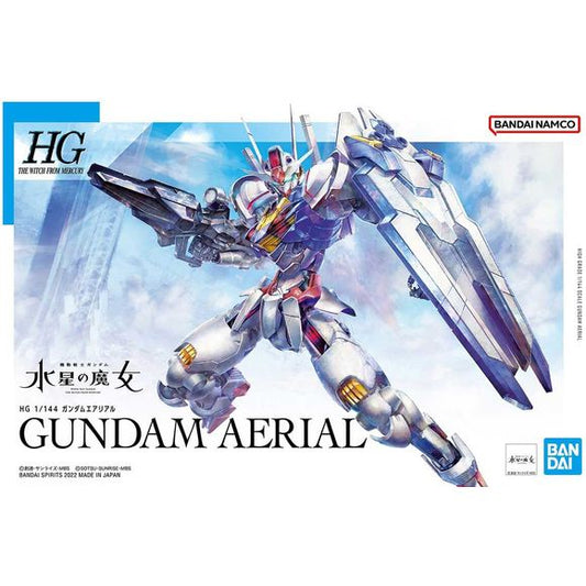 Gundam Aerial from "Mobile Suit Gundam: The Witch of Mercury" joins Bandai's HG model-kit lineup! The shield can be separated into 11 parts, which can be connected to various parts of the Gundam; the shell unit is reproduced by combining molded parts, double-sided seals and clear parts, and it can be assembled in the light-emitting form and the non-light emitting form. The beam parts are molded in clear material; the double-sided stickers have a pattern printed on the adhesive surface, to express transparen