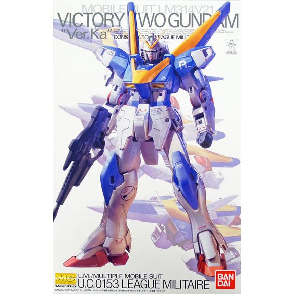 It’s the LM314V21 Victory Two Gundam!  From the popular “Mobile Suit Victory Gundam” anime series, the V2 has finally got the Master Grade treatment and "Ver. Ka"-ed by the legendary mecha designer, Katoki Hajime!  This kit comes molded in multiple colors and features a snap fit construction.  The weapons included are a Beam Rifle / Grenade Launcher and a clear pink beam shield.  Three 1/100 scale figures are included: two pilot figures so you can have your choice of Uso Ewin or Marbet Fingerhat in the cock