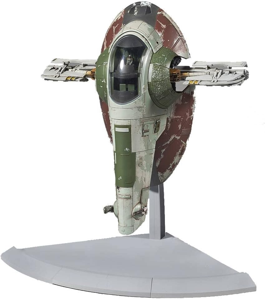 In Star Wars: Episode V - The Empire Strikes Back, Boba Fett's Starship is making its debut as a model kit! The detailing to the included display base mimics the scene of the arrival and departure of Boba Fett in Cloud City. Added wing cylinder parts lets you choose between either parked or flying display for Boba Fett's Starship! A nipper or sprue cutter (sold separately) is required for assembly, but does not require glue. [Set Contents] Dedicated display base, selectable path part for display base, 1/144