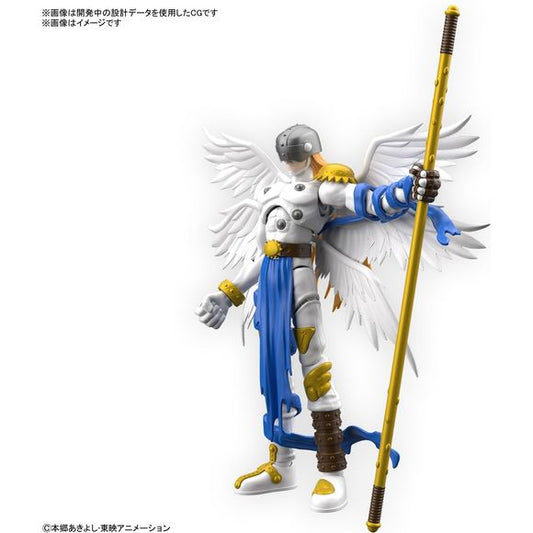 The angel-type Digimon known as Angemon gets a new "Figure-rise Standard" model kit from Bandai with his design and proportions based on his appearance in the anime! All six of his majestic wings are individually posable thanks to ball joints at the base of each wing; his hair can be moved up, down, left and right using a ball joint as the axis. The fabric parts on his left arm and right leg are made of a soft material, enabling bold posing without hindering their movement; the base of his loincloth can be