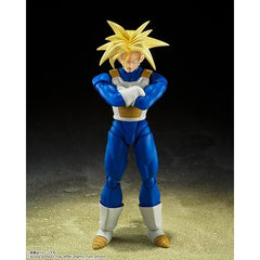 Super Saiyan Trunks from "Dragon Ball Z" gets a new "S.H.Figuarts" action figure from Bandai! His colors are now more accurate to those seen in the anime, and he comes with two interchangeable facial expressions and interchangeable hands. Replacement arm parts are included too. Order him for your own collection today!

[Figure Size]: Approximately 5.5in tall
[Materials]: PVC, ABS