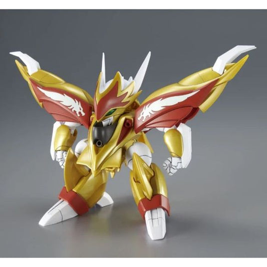 The golden Mashin Ryuseimaru has been recreated using newly designed parts.

Mashin Ryuseimaru from Mashin Hero Wataru 2 joins the HG series as a kit that adopts newly designed parts. The transition into its iconic Flying Dragon Form can be recreated by rearranging certain parts. Its wide range of articulation allows it to wield the Koryuken with both hands despite its bulky design. The included Jewel stickers have been used for the gem on the Koryuken. A display base is included to display the kit in its F