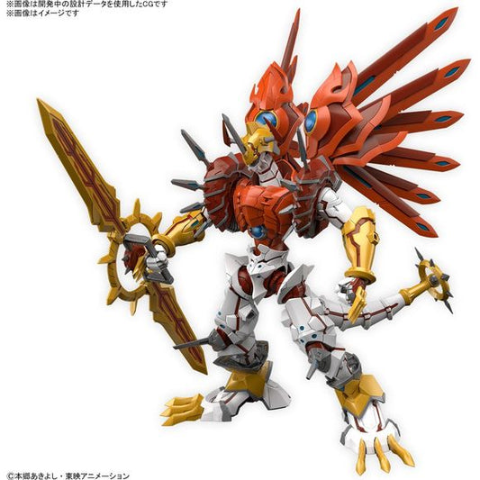 From "Digimon Savers ", the light dragon type Digimon "Shine Greymon" joins the Amplified series!
- Jewel seals and PET seals are used for the giant sword "Geo Gray Sword" to achieve a glossy texture and detailed expression.
Equipped with a plastic model original gimmick, it can be transformed into a twin sword mode by replacing parts.
- By using joint parts, the Geo Gray Sword can be mounted on both legs in twin sword mode.
- The pull-out structure of the shoulder joint expands the range of movement, repro