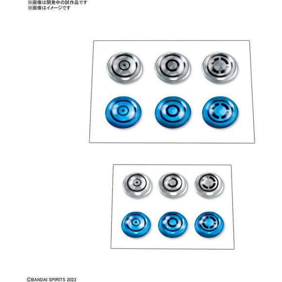 BANDAI SPIRITS official material parts brand "Customize Material"! The 2nd "3D lens seal" is now available in the customized material series that is ideal for 1/144 scale models, so even beginners of customization can easily add details!

- Seal which printed mold design in the depths of three-dimensional round lens.
- Two kinds of size of 5mm and 4mm in diameter are attached. Both sizes come in two colors: clear and blue.
- Details can be improved easily just by pasting. It can be used in various places su
