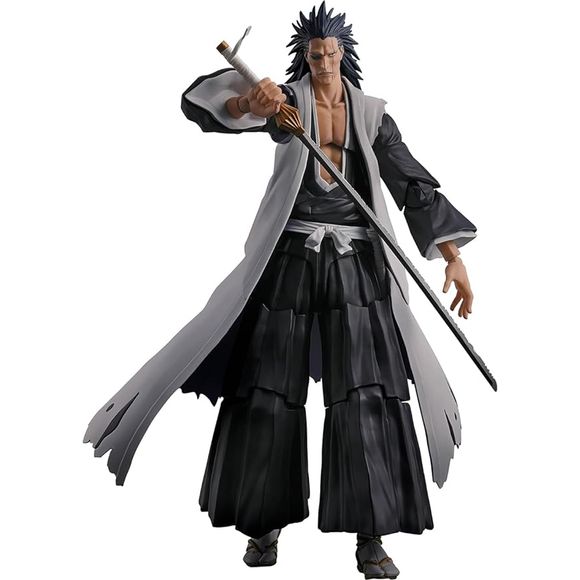 Kenpachi Zaraki, the commander of the 11th division of the Gotei 13 in "Bleach," joins the "S.H.Figuarts" action-figure lineup from Bandai! At 17cm tall, he's the largest figure in the series, and comes with four interchangeable faces, interchangeable hands, and his Zanpakuto weapon. He's fully posable, too, down to his haori! Order him for your own collection today!