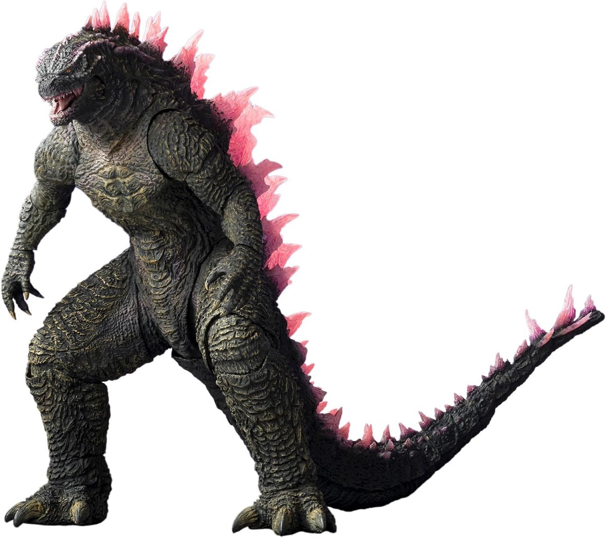 GODZILLA Evolved FROM GODZILLA x KONG: THE NEW EMPIRE joins the S.H.MonsterArts line! The 3D data from the film and the supervision of the producer Yuji Sakai have ensured that this figure will be a complete rendition of the appearance from the film. The wide range of articulation allows for the recreation of scenes from the film. Optional hand parts also allow for various dynamic poses. Approx. 6.3 inches (16cm).