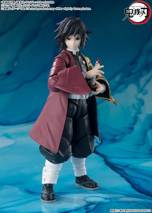 Giyu Tomioka from the anime "Demon Slayer: Kimetsu no Yaiba" joins the "S.H.Figuarts" team from Bandai! With various replacement parts and an amazingly wide range of motion, you can recreate all the impressive battle scenes from the series! In addition to his standard face, three interchangeable faces are included; this figure is sculpted and colored with great attention to detail, including his Nichirin sword and the pattern on his haori. Order him today!