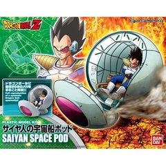This awesome model of the Saiyan spaceship pod from "Dragon Ball Z" will be about 16cm tall when assembled, and comes with parts to build a non-posable seated figure of Vegeta! A base for display is also included. Parts come molded in color, and clear parts are also included for the hatch window and Vegeta's scouter!