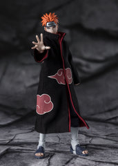 The “Akatsuki” PAIN TENDO joins the S.H.Figuarts NARUTO Series! This figure comes with a cloth coat for added realism. The sculpt of the figure when removing the cloak was designed under the guidance of the original author, Kishimoto Sensei! The multitude of optional parts allows for accurate recreation of PAIN’s battle with Naruto Uzumaki!

[Set Contents]

Main body
4 pairs of optional hand parts
2 optional expressions
Rod weapon
“Akatsuki” Cloak (Cloth)