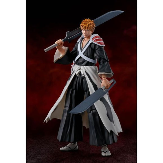 PRE-ORDER: Expected to ship in January of 2025
Ichigo Kurosaki from BLEACH comes back to the S.H.Figuarts series, this time with two Zangetsu in hand. The entire figure is made with a new and improved mold. Coming with an expansive selection of option parts, including effect parts for Getsuga Tensho"and Getsuga Jujisho, as well as four swords in order to display both the drawn and sheathed versions of both swords.