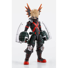 Katsuki Bakugo from the TV anime "My Hero Academia" joins the "S.H.Figuarts" action-figure series from Bandai, wearing the outfit he wore for the final battle with Shigaraki Tomura! The movable mechanism was designed backwards from the action in the show, allowing for incredibly dynamic poses! Order him for your own collection today!