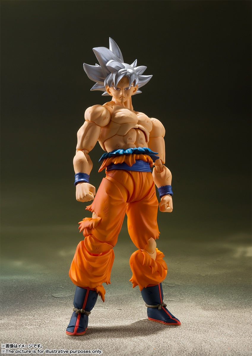 As seen in the "Space Survival Edition" of "Dragon Ball Super," Son Goku Autonomous Ultra Instinct (Selfish Secret) returns to the "S.H.Figuarts" action-figure series from Bandai! With his upper clothing shredded to bits and his hair turned silver, Son Goku is highly posable for maximum action! He has three interchangeable facial expressions, interchangeable hands, and a Kamehameha effect parts set too. Order him for your own collection today!