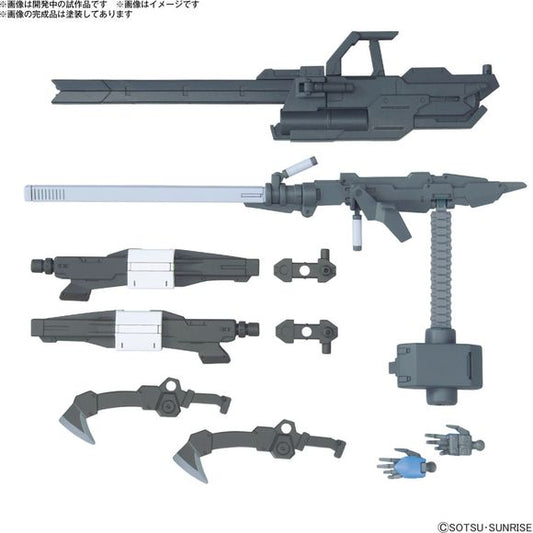 PRE-ORDER: Expected to ship in September 2024

The Large Railgun joins the "Gunpla Option Parts" lineup from Bandai! This set not only includes a large railgun and a long-range railgun, but also a short-barrel cannon, assault knife, and more weapons seen in "Mobile Suit Gundam Iron-Blooded Orphans"! Soft material is used for the long-range railgun bandolier; the short-barrel cannon can be attached to various models by using the included joint parts. A pair of open hands for Gundam Vidar are also included! O