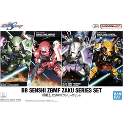 Popular SD Gundams from "Mobile Suit Gundam Seed Destiny" are back in a set and includes the following:

BB Senshi 281 Gunner Zaku Warrior (Lunamaria Hawke's exclusive machine)
BB Senshi 285 Blaze Zaku Phantom (Rey the Barrel's exclusive machine)
BB Senshi 296 Blaze Zaku Warrior
BB Senshi 298 Blaze Zaku Phantom (Heine Westnfluss's exclusive machine)
Stickers (x4)