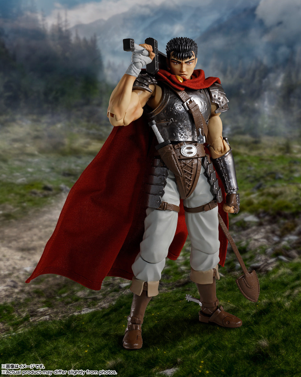 PRE-ORDER: Expected to ship in September of 2025

"I want to stand next to him with something that I have. I can't just be fooled by him."
From the worldwide popular dark fantasy monument "Berserk'', "Guts'' from "Golden Age Arc'' is now available as S.H.Figuarts. Various expression parts faithfully expressed using soul's digital coloring technology and a helmet that can be opened and closed are included. The cloak has wire so you can freely add any expression to it.