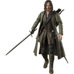 Aragorn, the Dúnedain descendant who led Frodo Baggins and the other Hobbits of Rivendell and joined the Fellowship of the Ring, is now available as an S.H.Figuarts!

The figure comes with a variety of armaments from the first chapter of the film, "The Fellowship of the Ring". The cloth cloak has wires inside so that it can be posed freely. [Set Contents] Main body, 3 pairs of interchangeable hands, Interchangeable face part, Sword, Dagger, Quiver, Blanket, Cloth cloak