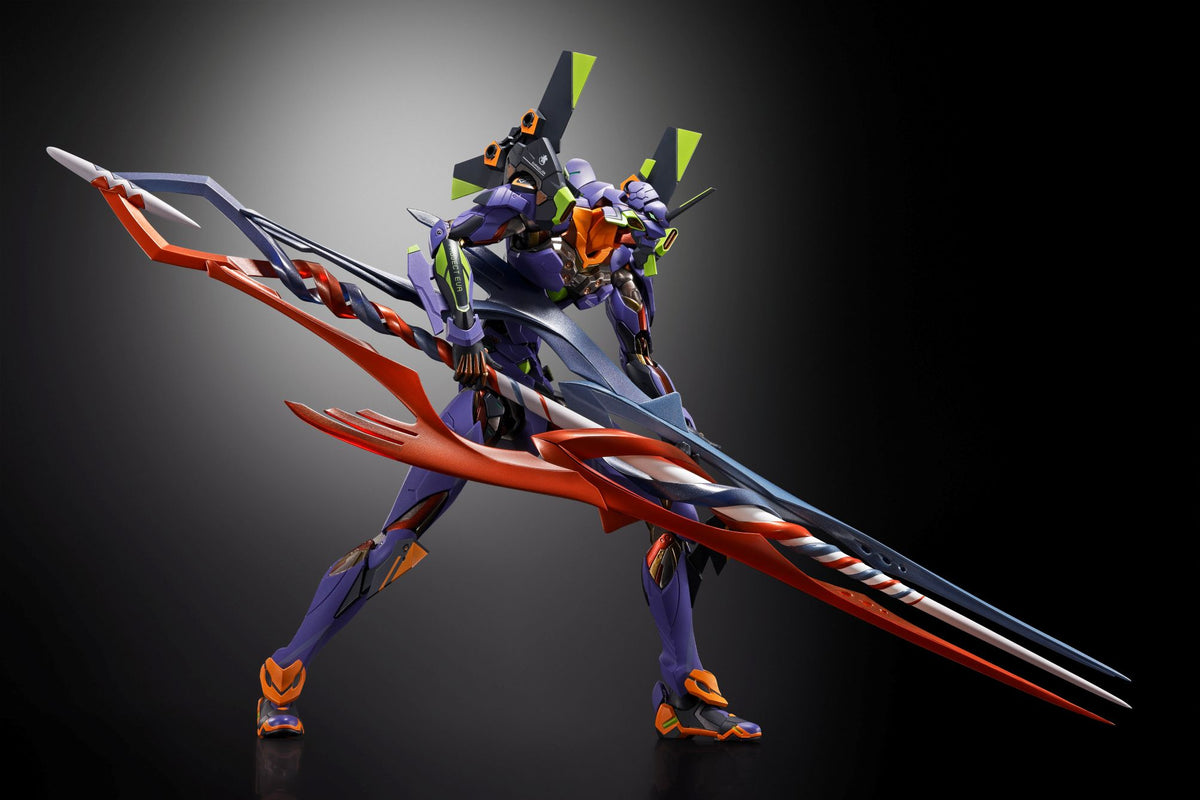 PRE-ORDER: Expected to ship in January of 2026

Bandai celebrates the 30th anniversary of the "Evangelion" series with this awesome "Metal Build" figure of Evangelion Test Type-01 with the Spear of Gaius, with an overwhelming size of over 15 inches long, as well as a special base with the anniversary logo! 

 *The main body and weapons are the same as the "METAL BUILD Evangelion Test Type-01" released in February 2019