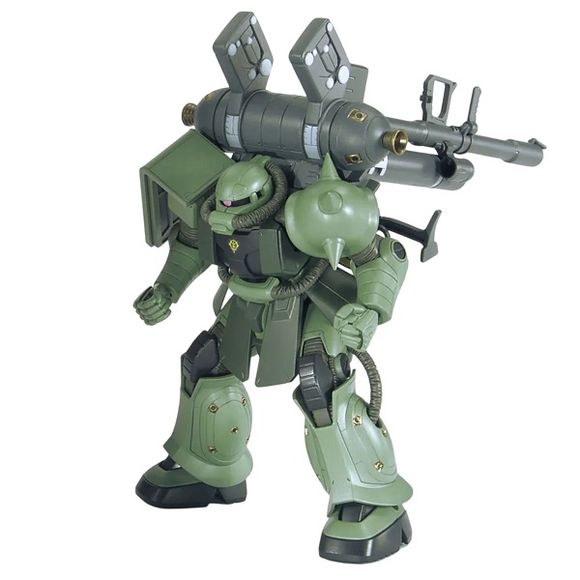 Reissue of the Thunderbolt Zaku II + Big Gun kit. This new anime version kit features a slight recolor from the original manga color release. All parts come molded in multiple colors with foil stickers and marking stickers included to add extra colors and markings. Includes one Zaku II and one very big gun.