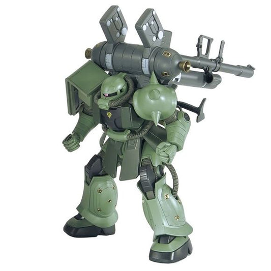 Reissue of the Thunderbolt Zaku II + Big Gun kit. This new anime version kit features a slight recolor from the original manga color release. All parts come molded in multiple colors with foil stickers and marking stickers included to add extra colors and markings. Includes one Zaku II and one very big gun.