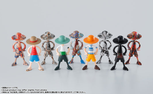 "LUFFY's" is now available in a closed box type! The first release is themed on "Memories of Adventure." The lineup includes designs based on the original comics, animation, and costumes, as well as "Memories of Adventure" related to "ONE PIECE"! The size is 1/20 of Luffy's height.
Total height: approx. 8.6cm. A memory of "ONE PIECE" in your hands.

You will receive a full set of 10