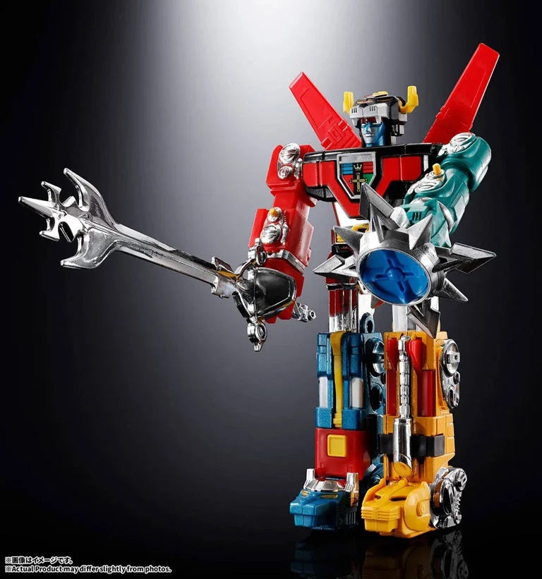 PRE-ORDER: Expected to ship in April 2027.

Celebrating the 45th anniversary of "Voltron: Defender of the Universe"! The classic CHOGOKIN Golion is back as a standard CHOGOKIN!

Poppy's standard CHOGOKIN, "Voltron: Defender of the Universe" released in 1981, is back! It can perform the "Four Lion Attack," firing its four lion heads (on both hands and feet) as missiles. It can also be equipped with a plated sword and shield in both hands. 5.9 inches tall (15cm).

Includes:
Voltron figure
Juo-ken (Ten Kings S