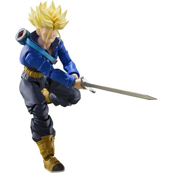 Super Saiyan Trunks from "Dragon Ball Z" gets a new "S.H.Figuarts" action figure from Bandai! He features the same new shoulder joint structure adopted for the S.H.Figuarts Super Saiyan 4 Son Goku, and his jacket is made of soft materials so it won't get in the way of epic sword poses. Three interchangeable faces are included, as are interchangeable hands, as well as a "Normal Trunks" head and a sword with scabbard. Order this legendary hero for your own collection today!

[Figure Size]: Approximately 14cm