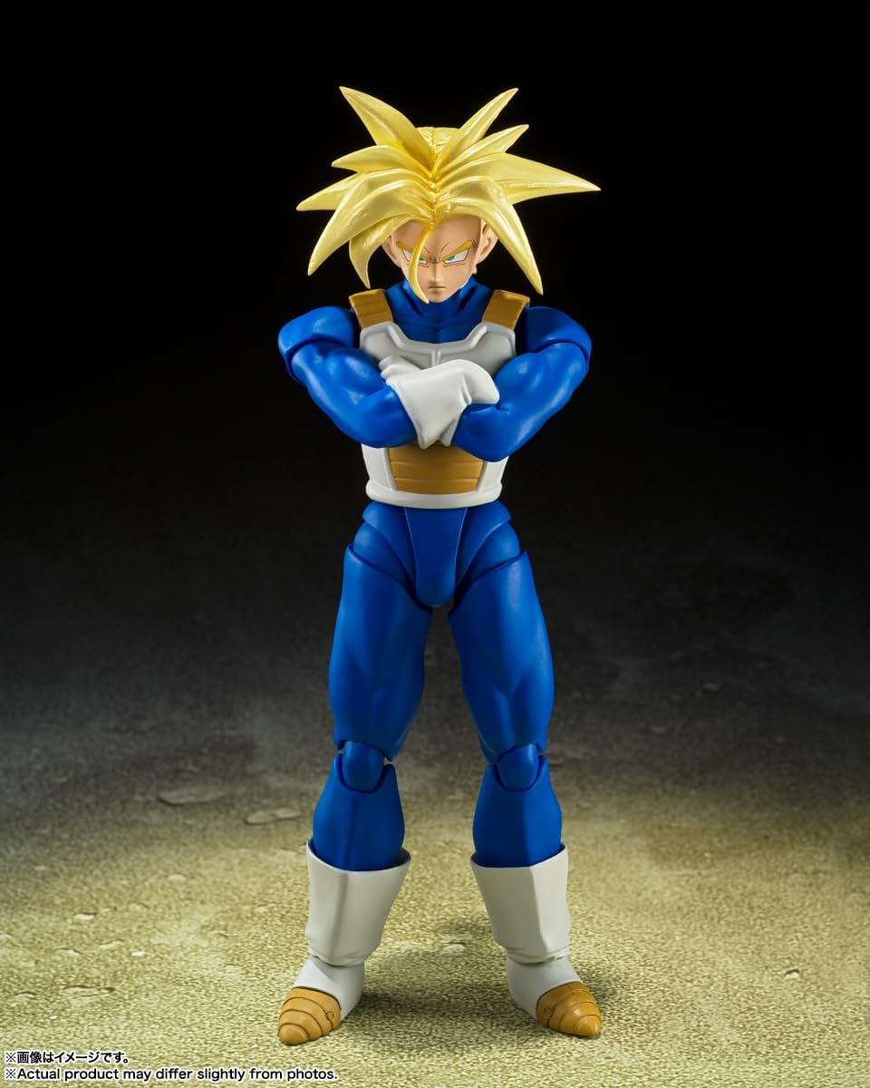 From "Dragon Ball Z," SUPER SAIYAN TRUNKS -INFINITE LATENT SUPER POWER- joins S.H.Figuarts with faithful coloring that captures his on-screen appearance. Optional expressions and hands let you re-create your favorite scenes, and a crossed-arm option lets you replicate his most dramatic pose. Be sure to add this figure to your Dragon Ball collection! 5.5 inches (14cm) tall.

Contents:
Trunks figure
2 Optional expression parts
2 Pairs of interchangeable hands
Optional crossed arms part