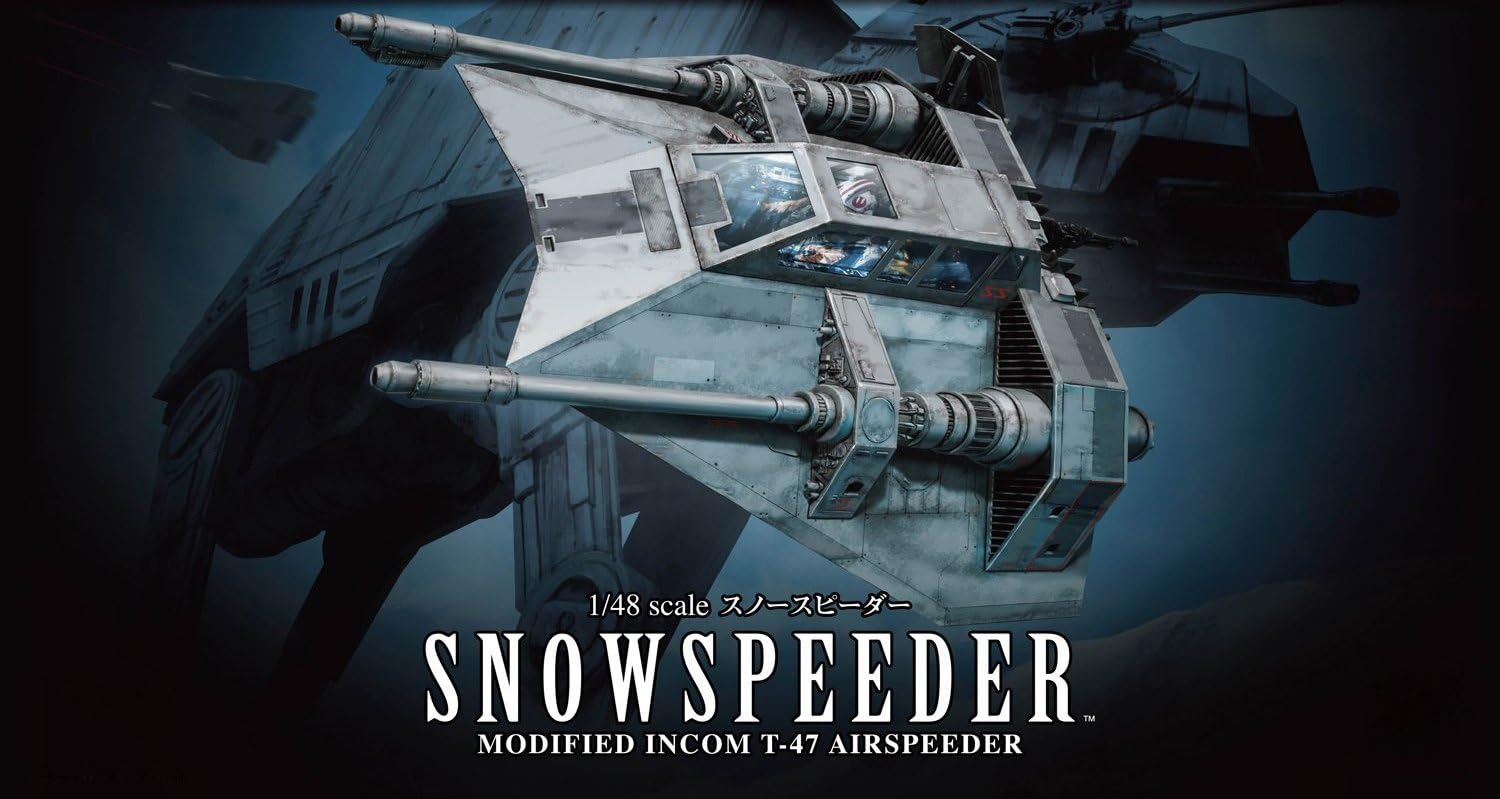 The Snow speeder as featured in "Star Wars: the Empire strikes back" Has been faithfully recreated as a 1/48 scale model kit utilizing Bandai's patented four color injection process that allows for construction of highly detailed parts that are Color molded reducing the need for paint.  snow wing includes 2 1/48 seated figures, 2 canopy types (clear plastic or frame)  collect multiple fighters to form your own squadrons! A nipper or sprue cutter (sold separately) is required for assembly, but does not requi