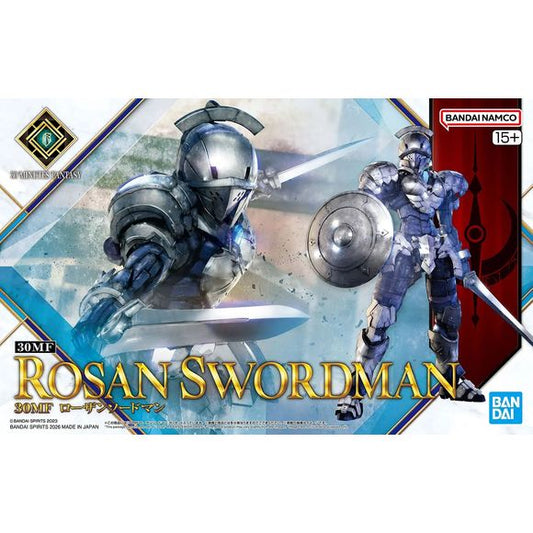 The Rosan Swordsman joins Bandai's "30MF (30 Minutes Fantasy)" plastic model-kit lineup! 

The Rosan Swordsman has the same Silhouette body as the previously released Rosan Knight. This body is capable of human-like flexible action making it perfect for any display. The articulated chest, torso, and waist axes work in tandem with the sliding mechanism at the base of the waist joint to allow for natural posing.

Included armor and weapon parts include a sword, short sword, and round shield.