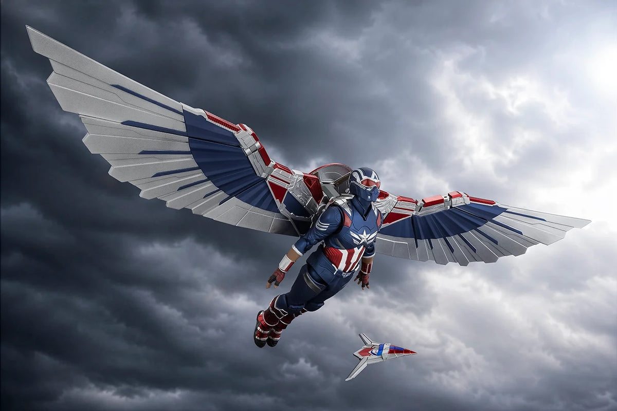 PRE-ORDER: Expected to ship in February of 2027.

A new Captain America from The Avengers appears in S.H.Figuarts! Sam Wilson's Captain America is entrusted with the "symbol of justice" in the Marvel Cinematic Universe. In addition to the shield, a complete set of distinctive large wing parts is also included. This allows for the recreation of both close-quarters combat and aerial combat. Be sure to add this figure to your Marvel collection! 6.1 inches (15.5cm) tall.