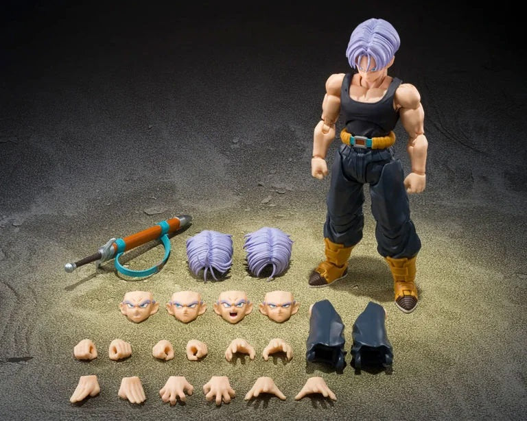 PRE-ORDER: Expected to ship in April of 2027.

From Dragon Ball Z, Trunks in his tank top outfit joins S.H.Figuarts!

This figure is brought to life with some newly sculpted parts and some newly designed articulation structures. In addition to a wide variety of facial expression parts, sword parts are also included. The pants parts can recreate both “hands in pockets” and “hands out of pockets” states, and two types of wind-swept hair parts are included, allowing a wide range of scenes from the series to be
