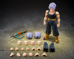 PRE-ORDER: Expected to ship in April of 2027.

From Dragon Ball Z, Trunks in his tank top outfit joins S.H.Figuarts!

This figure is brought to life with some newly sculpted parts and some newly designed articulation structures. In addition to a wide variety of facial expression parts, sword parts are also included. The pants parts can recreate both “hands in pockets” and “hands out of pockets” states, and two types of wind-swept hair parts are included, allowing a wide range of scenes from the series to be
