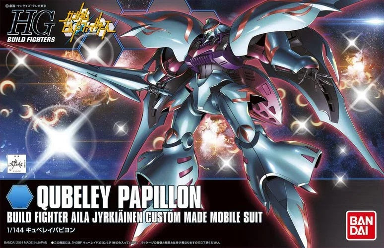 Build Aila Jyrkiäinen’s customized mobile suit from Gundam Build Fighters with the HG 1/144 Qubeley Papillon! Based on the iconic Qubeley design, the Qubeley Papillon features its distinctive sweeping armor, elegant silhouette, and striking color scheme seen in the anime. This High Grade model kit offers articulated posing and detailed parts that capture the unique appearance of Aila’s formidable Gunpla. A fantastic addition to any Gundam Build Fighters collection and a must-have for fans of the Qubeley fam