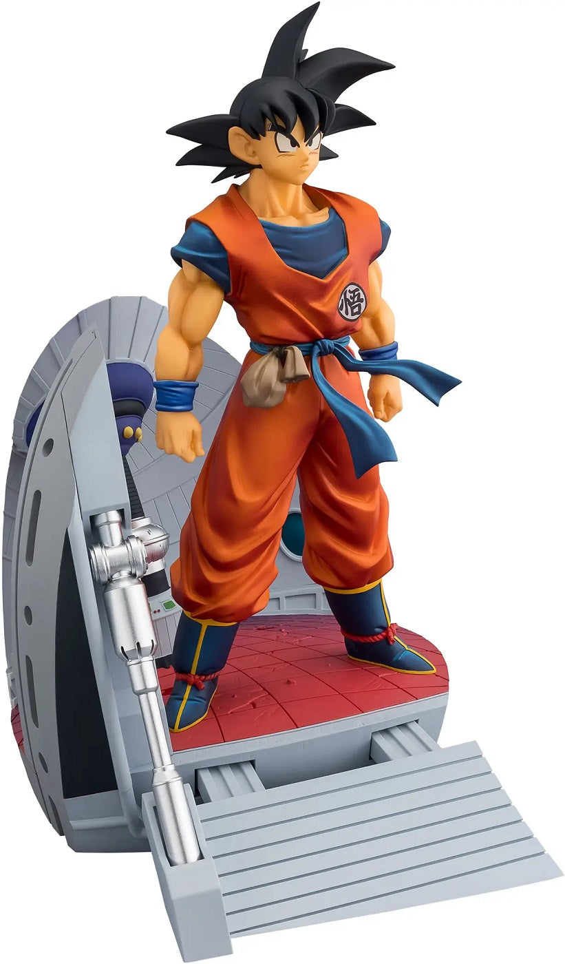 PRE-ORDER: Expected to ship in March of 2027.

This figure is based on the scene from "DRAGON BALL Z" during the "Frieza Saga" when the spaceship lands on Planet Namek! Goku himself is recreated with meticulous detail, including sculpting and coloring, to match his appearance in the anime! Furthermore, by incorporating spaceship doors, gravity generators, and chairs as a perspective-driven vignette-style diorama, the figure's world expands even further! 9.84 inches tall (25cm).