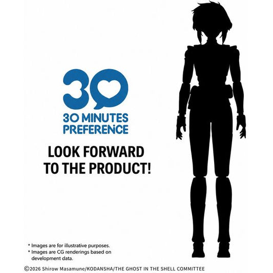 PRE-ORDER: Expected to ship in January-February 2027.

From "30 MINUTES PREFERENCE," we present a figure of Motoko Kusanagi from the new anime "Ghost in the Shell"!
Accessories:
■ Face parts (tampo printed) x 2 types
■ Hand parts x 1 set
■ Weapons x 1 set
■ Water transfer decal x 1