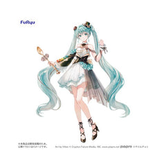<p><strong>PRE-ORDER: Expected to ship in May of 2027.</strong></p>

<p>Hatsune Miku teams up with <strong>TIROL CHOCO</strong> for a deliciously stylish collaboration with the <strong>Coffee Nougat Ver.</strong> figure from FuRyu!</p>

<p>Based on special artwork by <strong>Hiten</strong>, Hatsune Miku is reimagined in an elegant chocolate-inspired outfit featuring soft white and brown tones, translucent-looking turquoise accents, and charming confectionery-themed details. Her signature twin tails flow dra