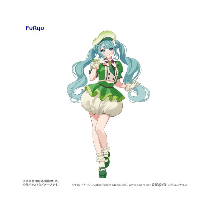 <p><strong>PRE-ORDER: Expected to ship in May of 2027.</strong></p>

<p>Hatsune Miku teams up with <strong>TIROL CHOCO</strong> once again for the charming <strong>Matcha Mochi Ver.</strong> figure from FuRyu!</p>

<p>Inspired by TIROL CHOCO's matcha mochi flavor, Hatsune Miku is reimagined in a playful green-and-cream outfit filled with confectionery-inspired details. Her signature turquoise twin tails frame the design, while the soft colors, beret, ruffled accents, and coordinated accessories give this ve